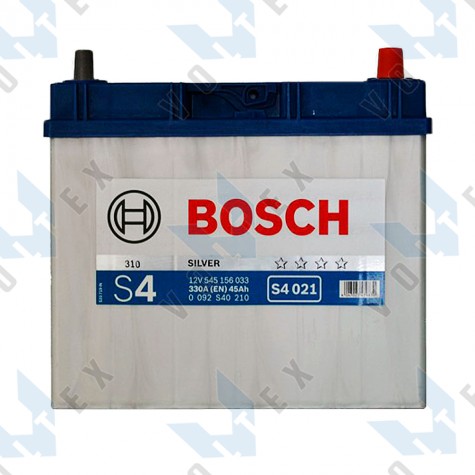 Аккумулятор Bosch S4 45Ah JR+ 330A (тонкая клемма)