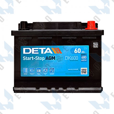 Аккумулятор Deta AGM Start-Stop 60Ah R+ 680A